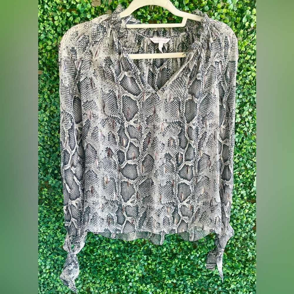 Rebecca Taylor - Long-sleeve Snakeskin Print Blouse - Silk -Ruffled Collar- $295